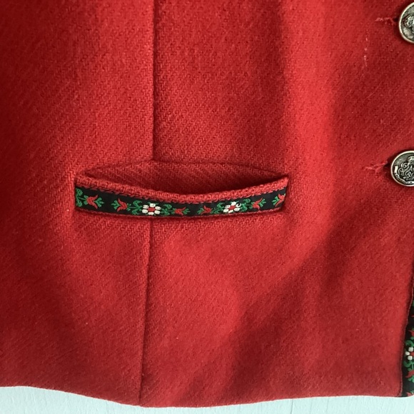 Lang Originals Red wool embroidered trim silver stamped buttons lined blazer S - Picture 3 of 9